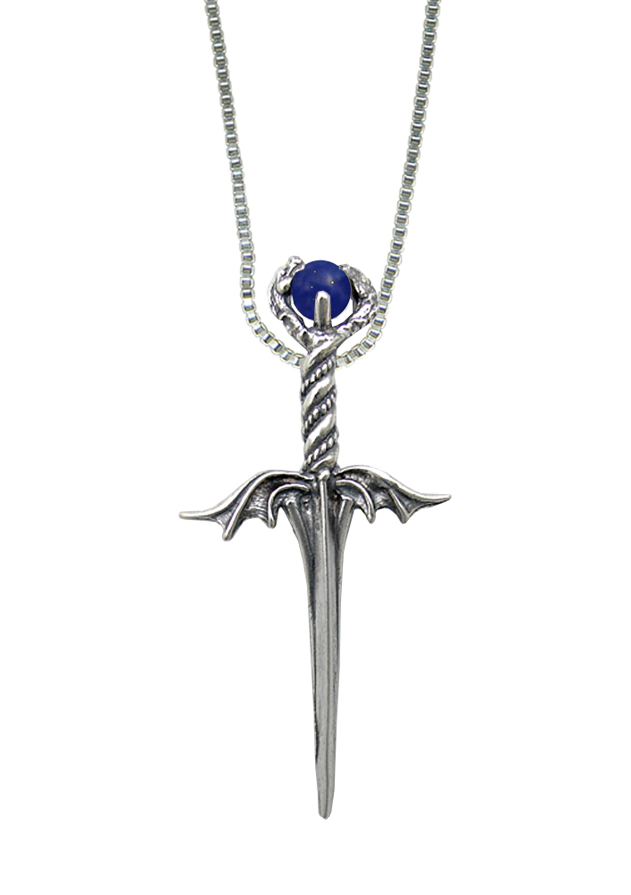 Sterling Silver Dragon's Desire Knife Dagger Pendant With Sodalite